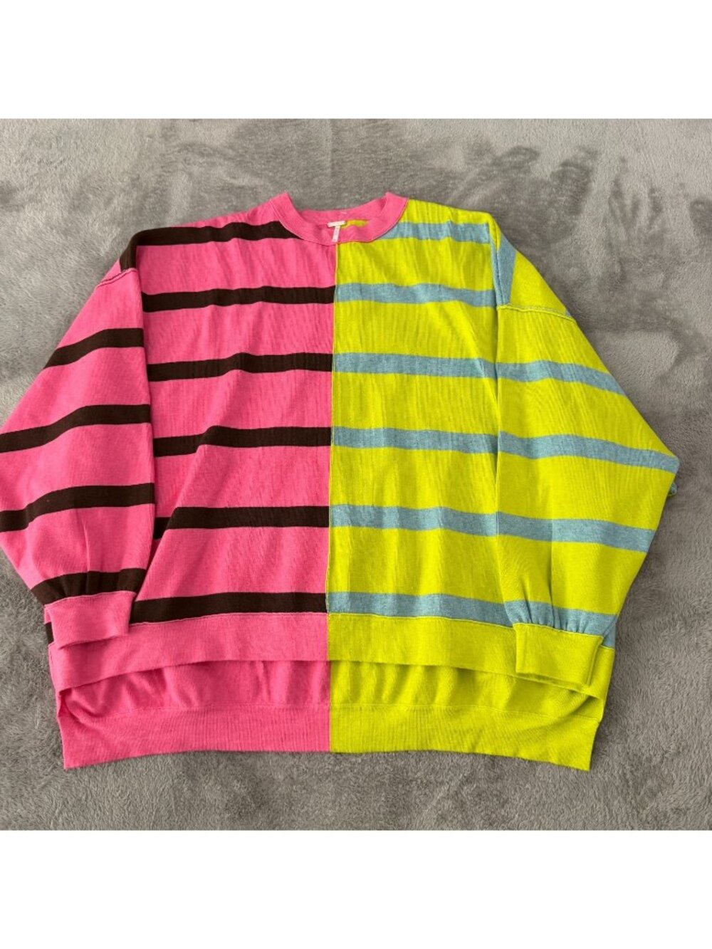 Free People Womens Uptown Stripe Pullover Sweater XS Aurora Lime Combo Oversized